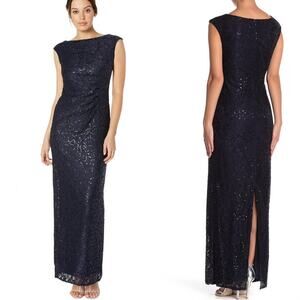 NWT Marina Sequin Floral Lace Pleated Cap Sleeve dress plus size 14